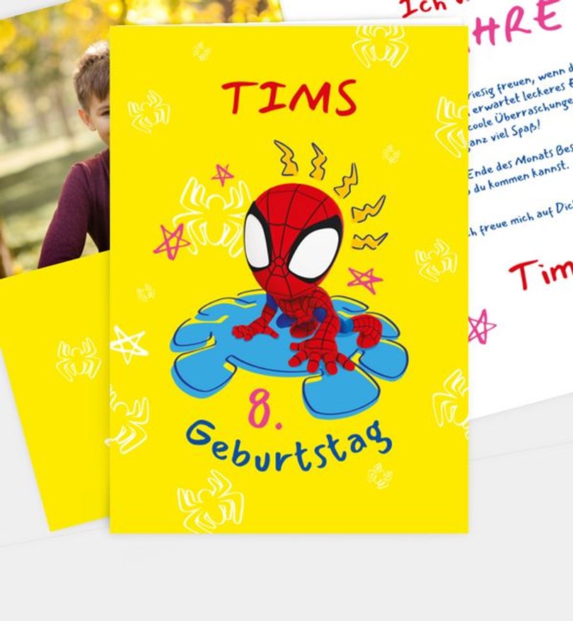 Einladungskarte Kindergeburtstag Spidey · Wall Crawler