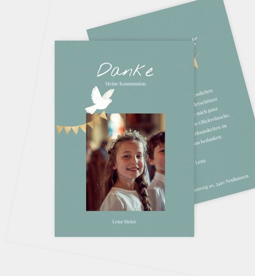 Dankeskarte Kommunion Goldene Wimpel