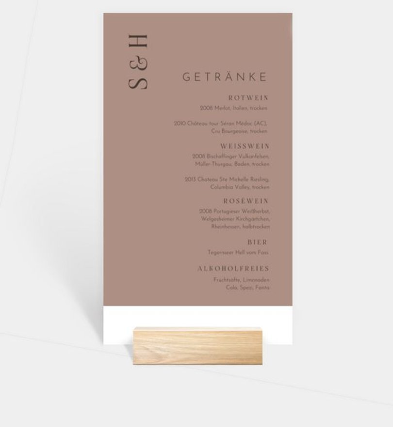 Menükarte Hochzeit Mokka Vibe