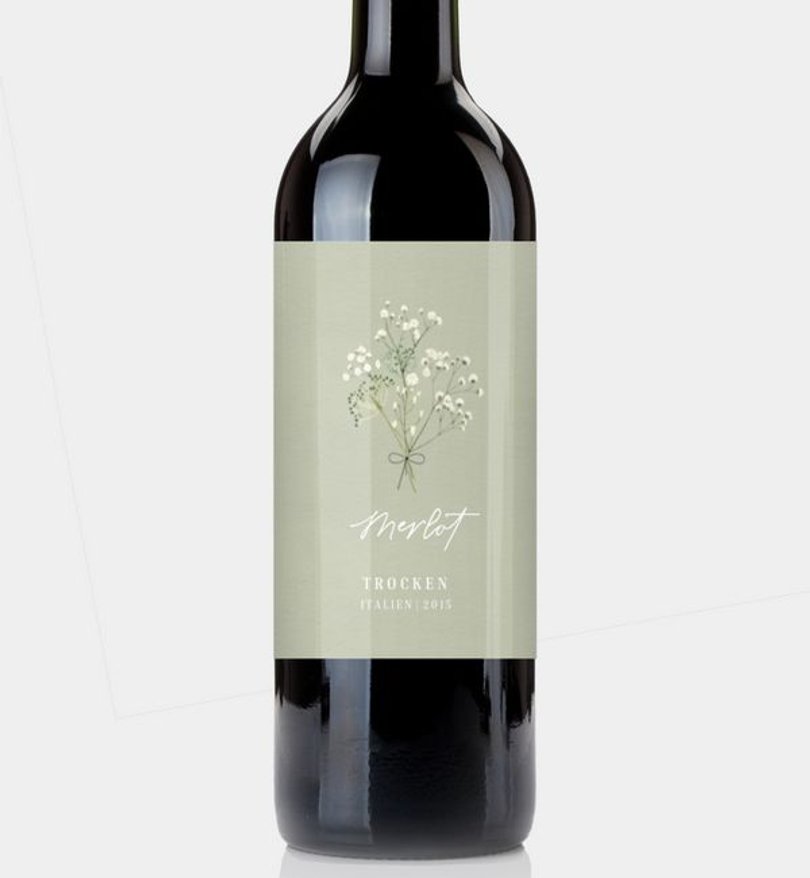 Flaschenetikett Hochzeit Schleierkraut