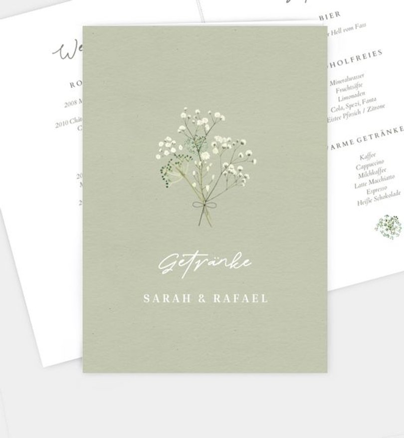 Getränkekarte Hochzeit Schleierkraut