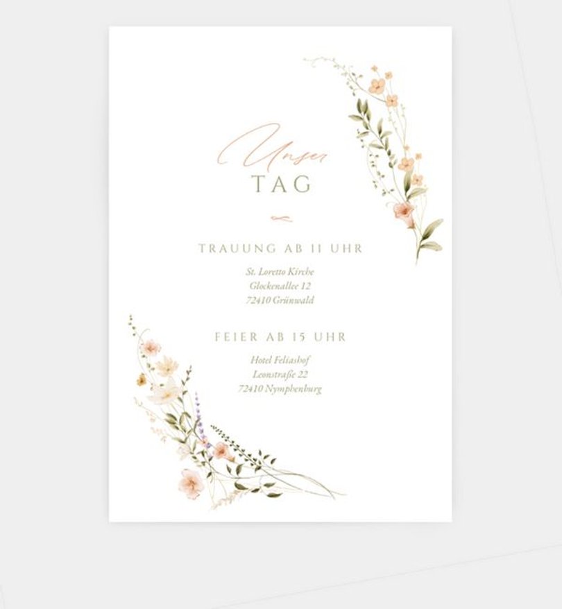 Einlegeblatt bedruckt Hochzeit Flower Whispers