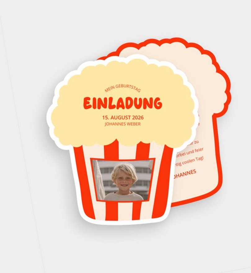 Einladungskarte Kindergeburtstag Popcorn
