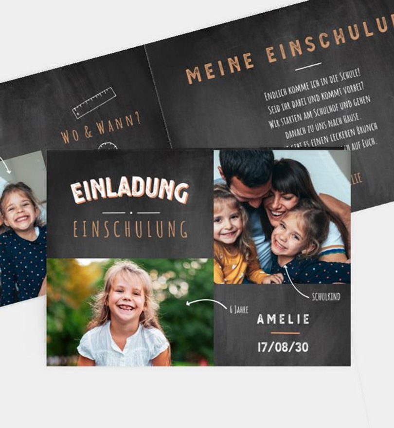 Einladungskarte Einschulung Bildertafel