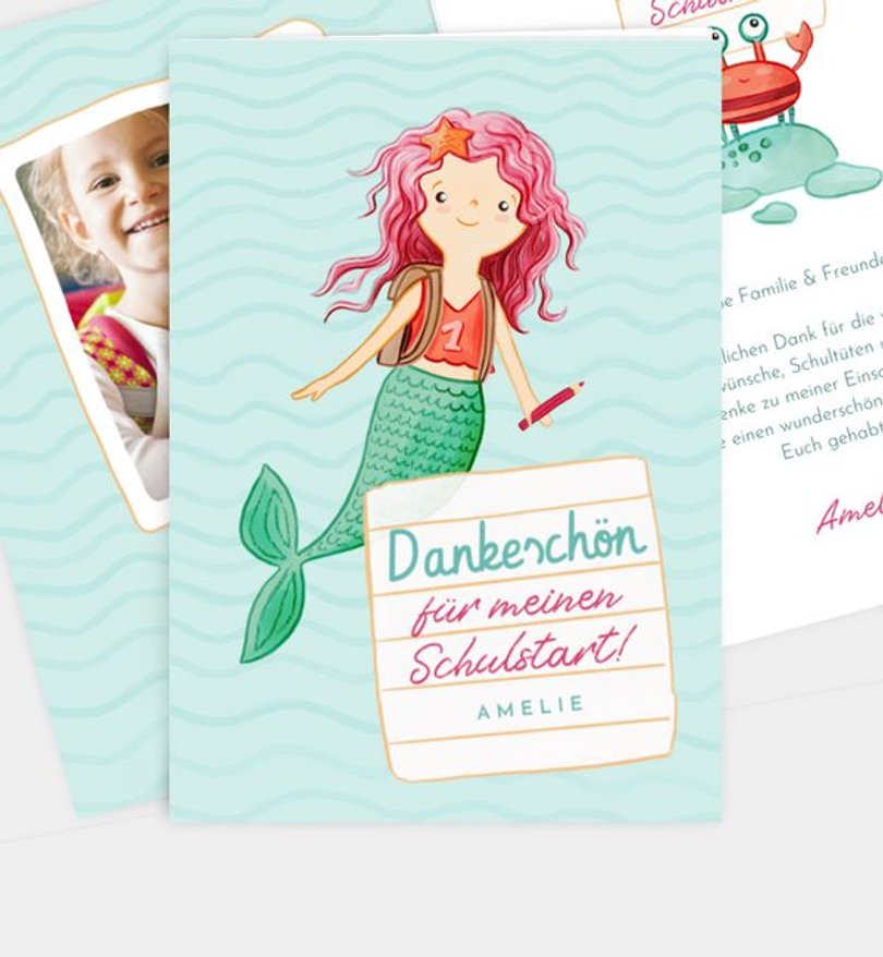 Dankeskarte Einschulung Meermädchen