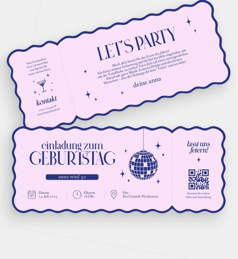 Einladungskarte Geburtstag Modern Ticket