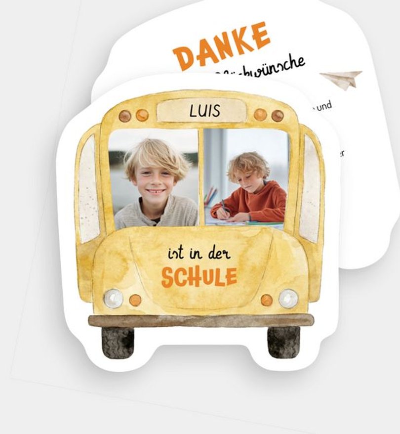 Dankeskarte Einschulung Schulbus