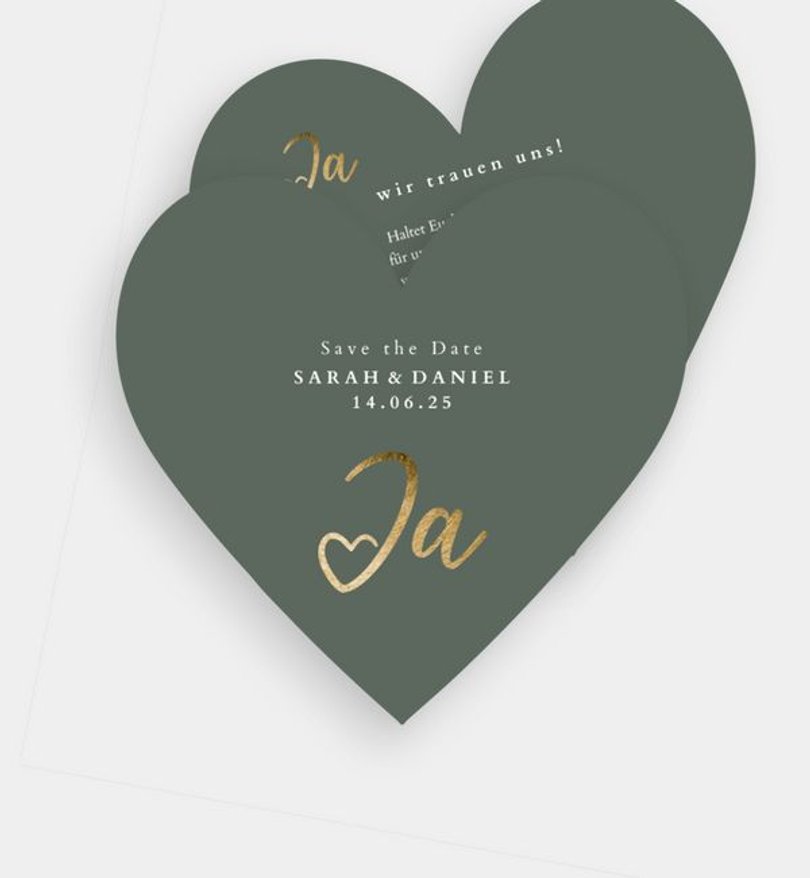 Save-The-Date Karte Hochzeit Ja · Mitten ins Herz