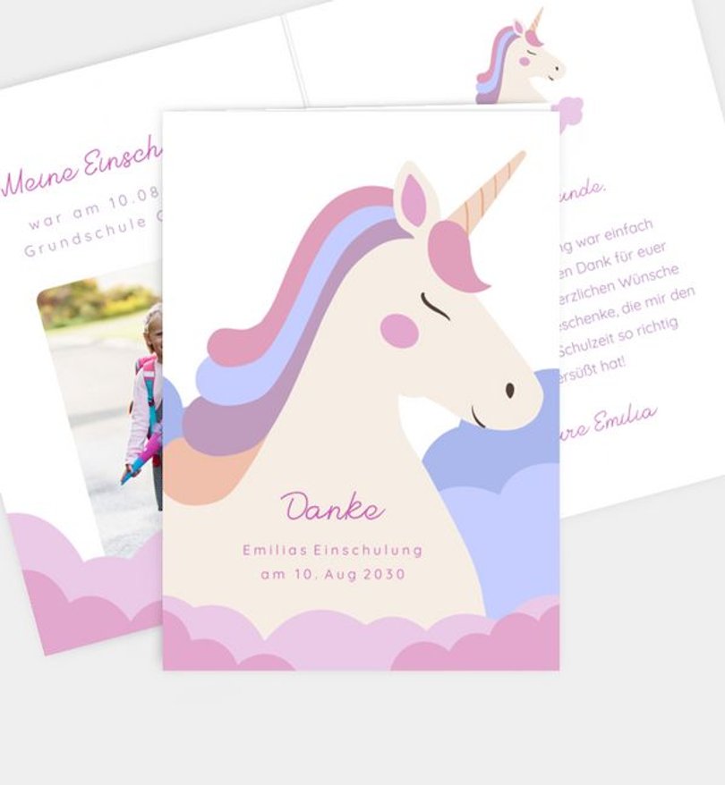 Dankeskarte Einschulung Einhorntraum