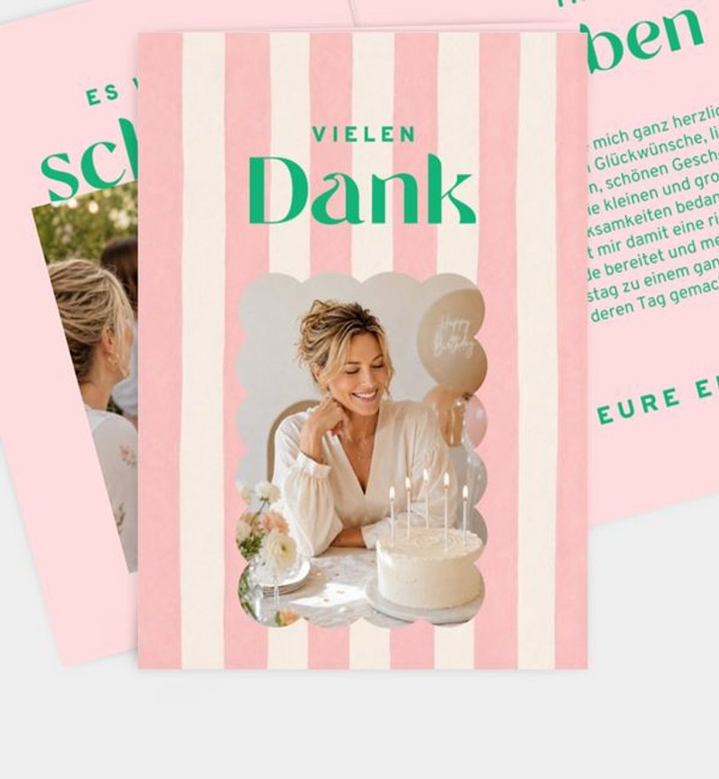 Dankeskarte Geburtstag Streifen Party