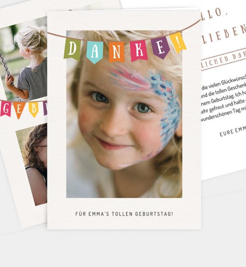 Dankeskarte Kindergeburtstag Wimpelkette