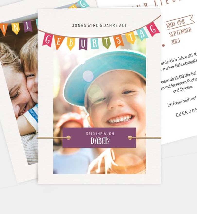 Einladungskarte Kindergeburtstag Wimpelkette