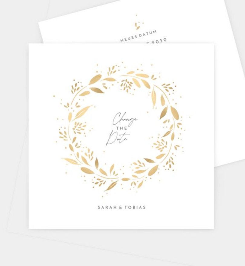 Change-The-Date Karte Hochzeit Goldregen