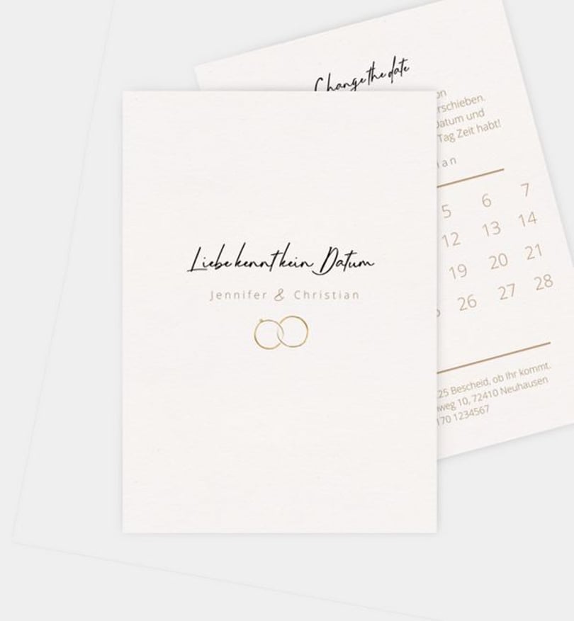 Change-The-Date Karte Hochzeit Ringe
