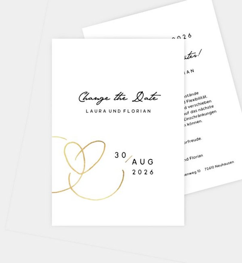Change-The-Date Karte Hochzeit Ewiges Herzgold