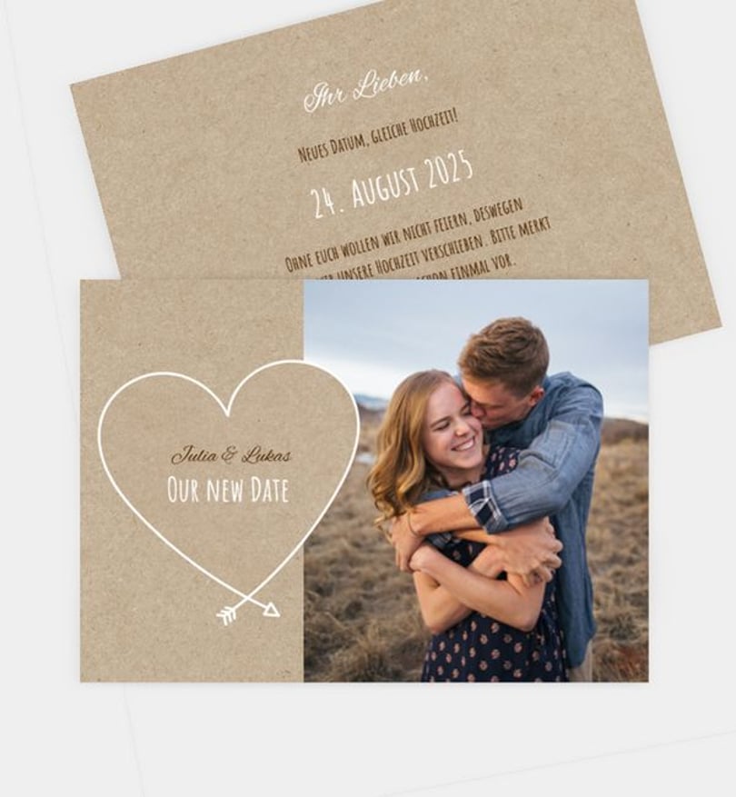 Change-The-Date Karte Hochzeit Herzblatt