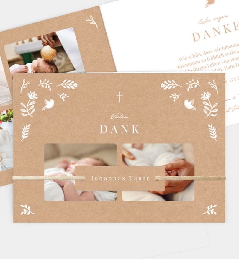 Dankeskarte Taufe Nature Blessing · Vintage