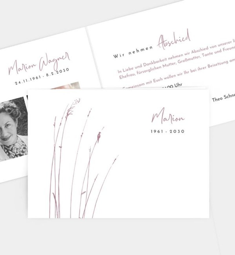 Trauerkarte Trauer Vogel im Schilfgras