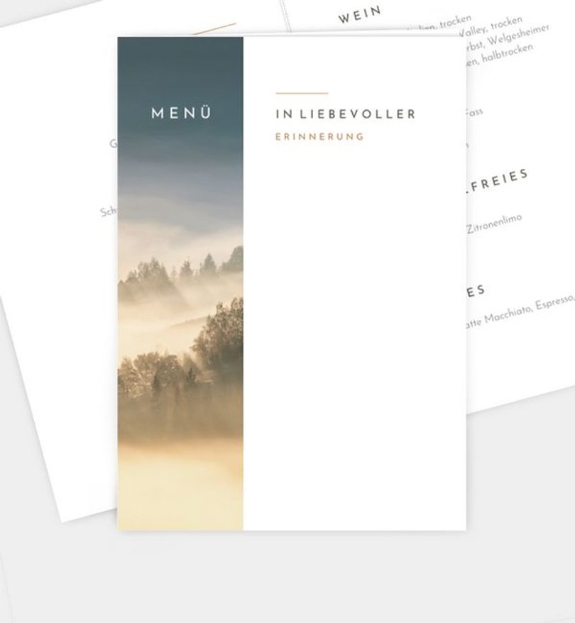 Menükarte Trauer Abendhimmel · Waldnebel