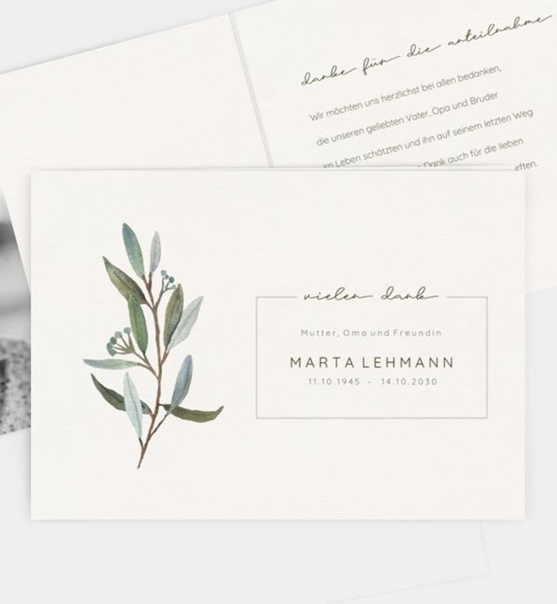 Dankeskarte Trauer Olive branch