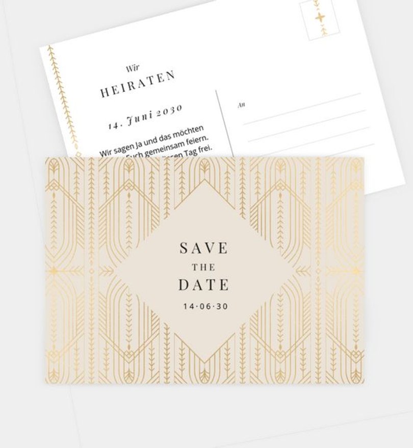 Save-The-Date Karte Hochzeit Art Deco