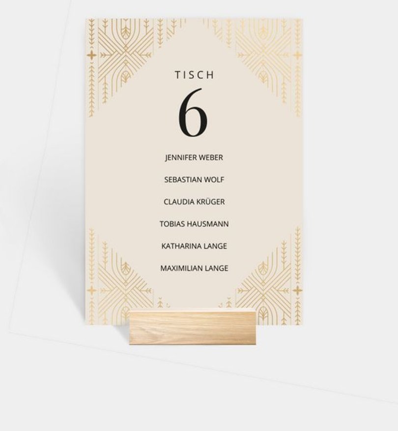 Gruppentischkarte Hochzeit Art Deco