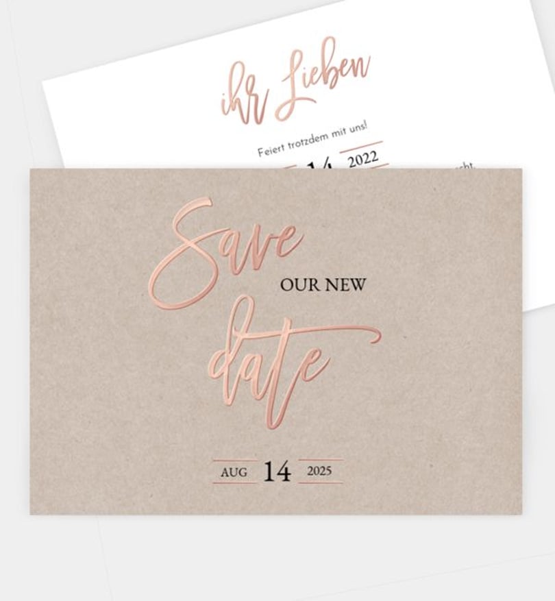 Change-The-Date Karte Hochzeit Rosegold-Crafty