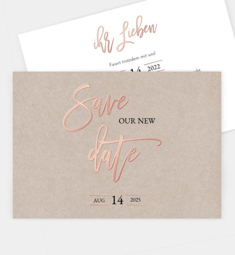 Change-The-Date Karte Hochzeit Rosegold · Crafty