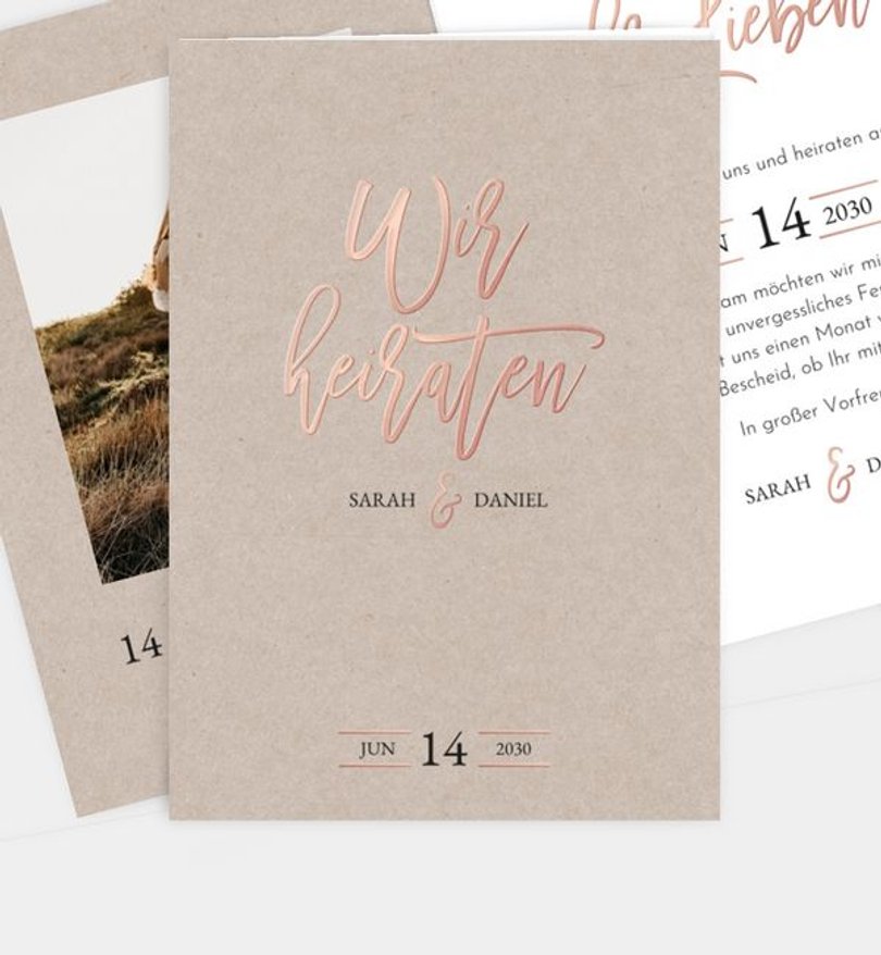 Einladungskarte Hochzeit Rosegold · Crafty