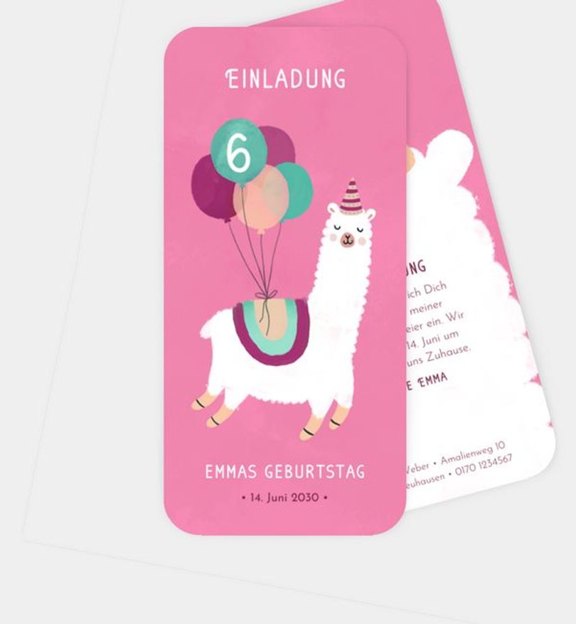 Einladungskarte Kindergeburtstag Lama