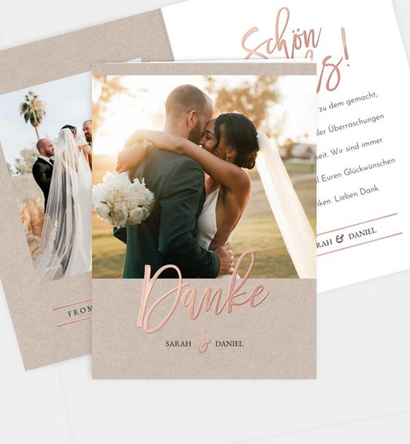Dankeskarte Hochzeit Rosegold · Crafty