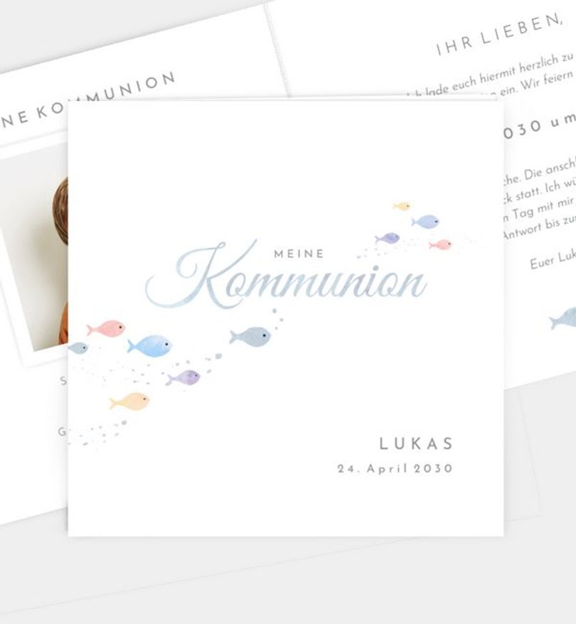 Einladungskarte Kommunion Fischfamilie