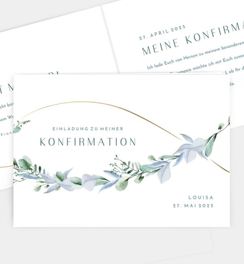 Einladungskarte Konfirmation Blätterzeichen