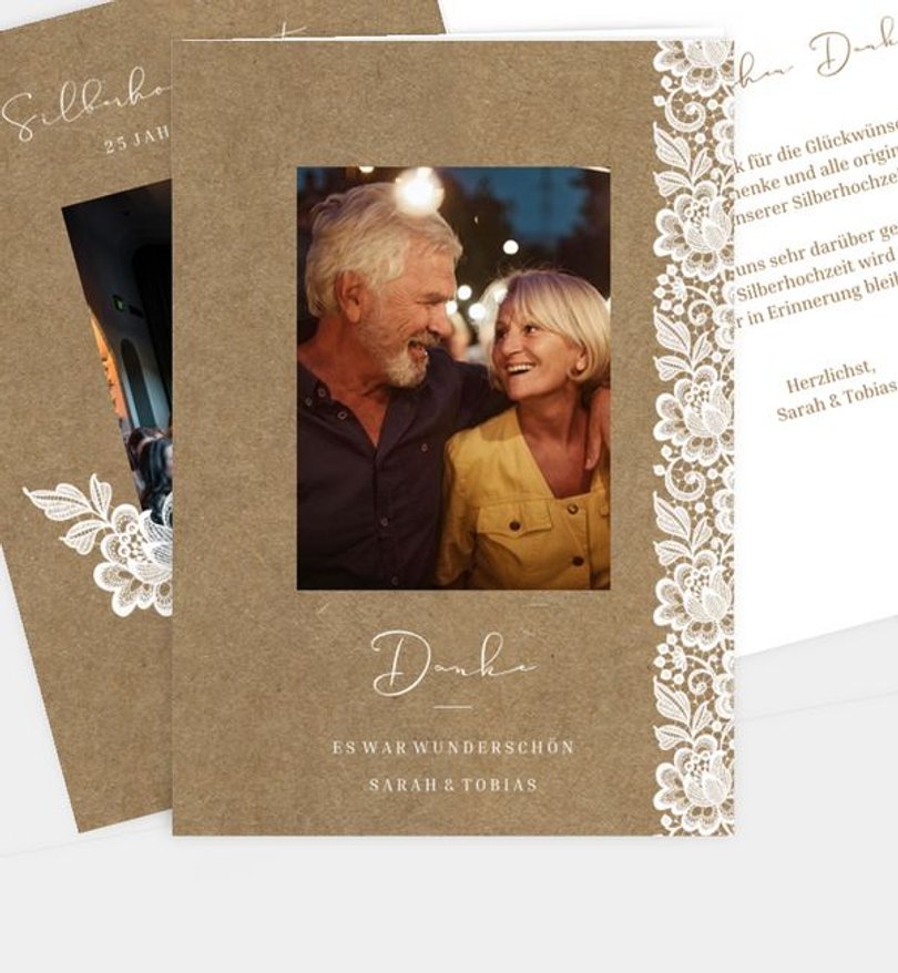 Dankeskarte Silberhochzeit Zartes Blumenband · Vintage