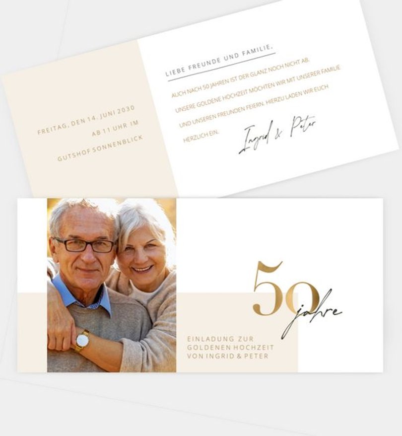 Einladungskarte Goldene-Hochzeit Minimal Modern