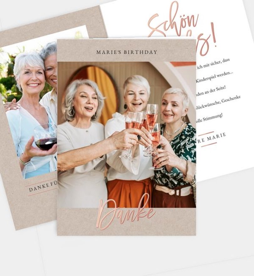Dankeskarte Geburtstag Rosegold-Crafty