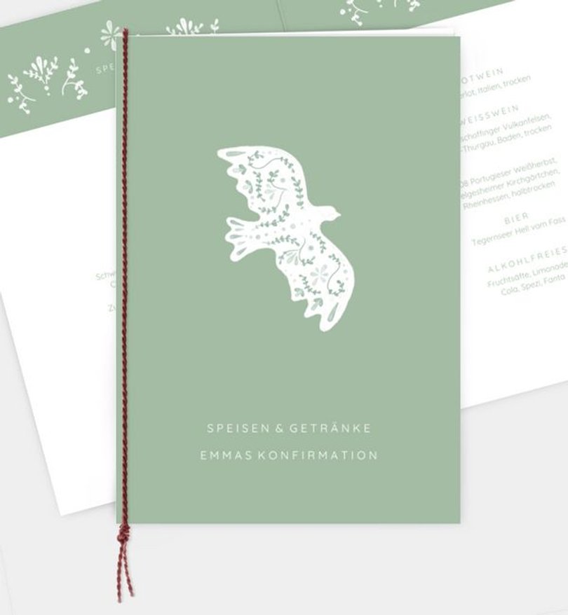 Menükarte Konfirmation Bird