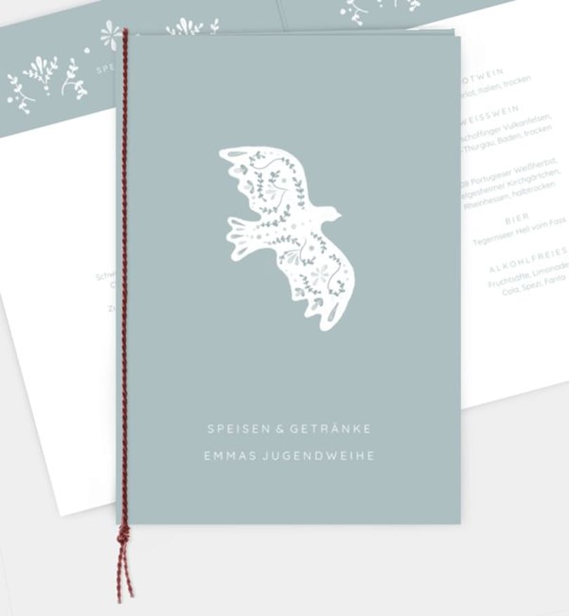 Menükarte jugendweihe/menuekarte/occasion Bird
