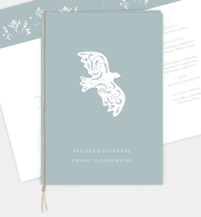 Menükarte jugendweihe/menuekarte/occasion Bird