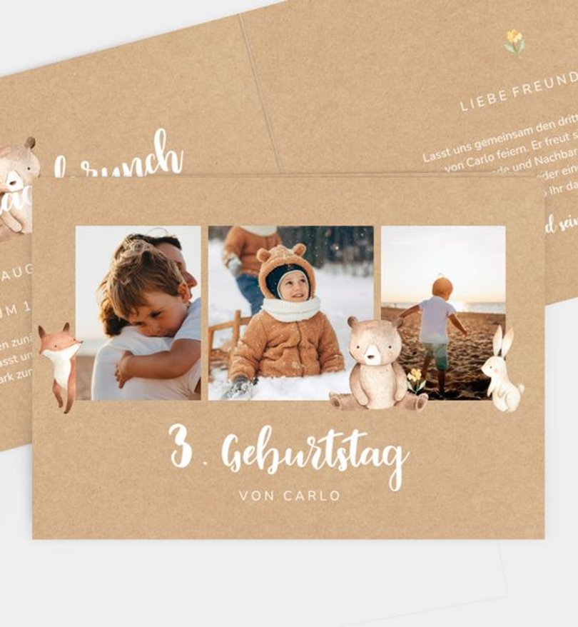 Einladungskarte Kindergeburtstag Forest Friends · Vintage