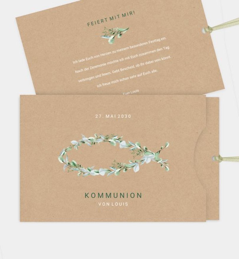 Einladungskarte Kommunion Sagenhafter Fisch · Vintage