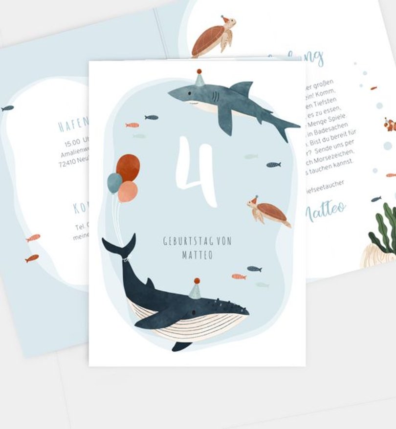 Einladungskarte Kindergeburtstag Unterwasser Freunde