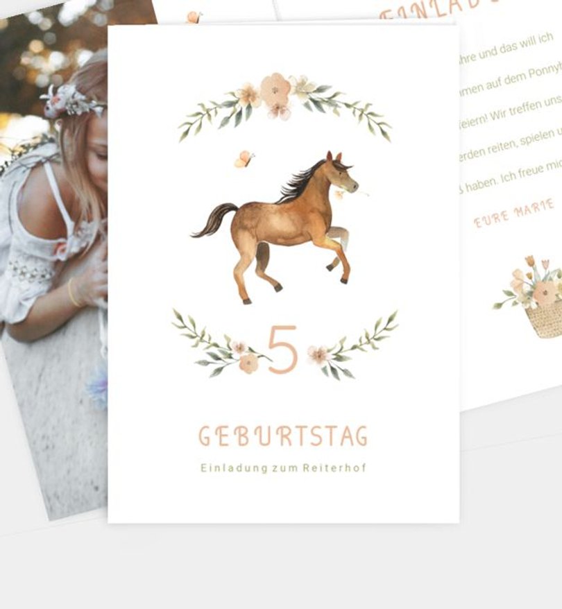 Einladungskarte Kindergeburtstag Pferdemädchen
