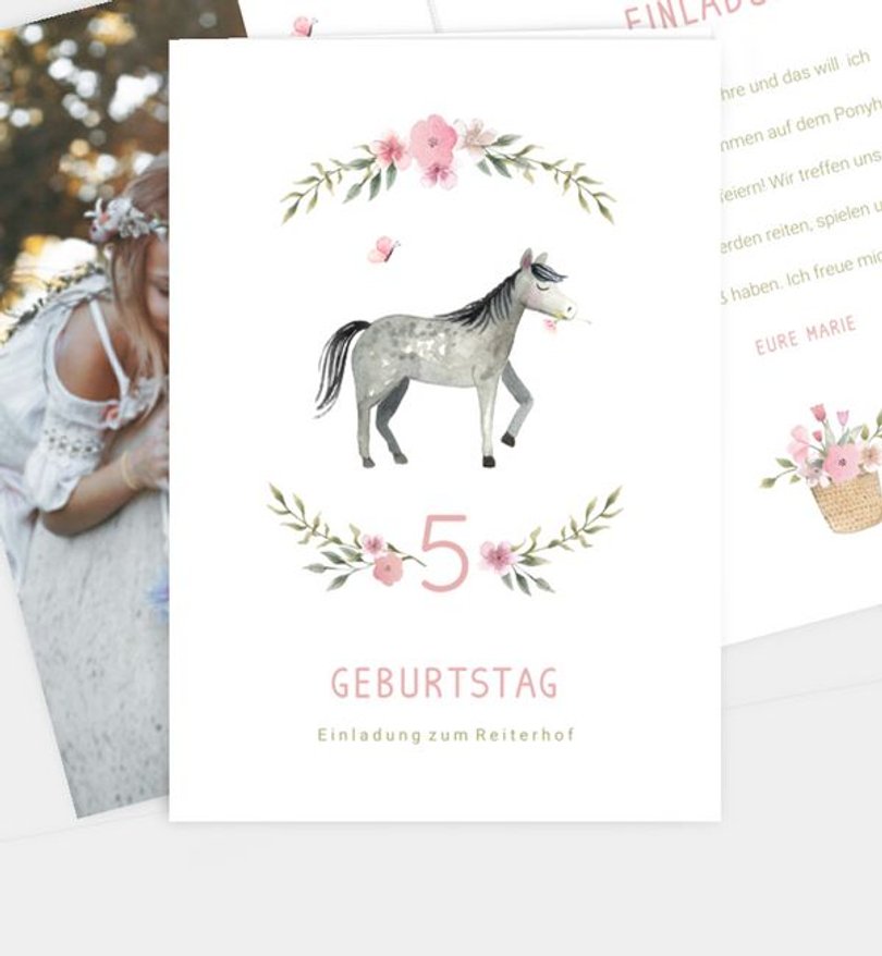 Einladungskarte Kindergeburtstag Pferdemädchen