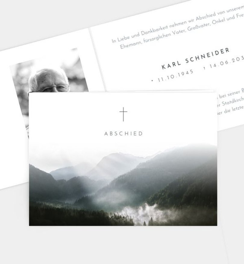 Trauerkarte Trauer Berge im Nebel