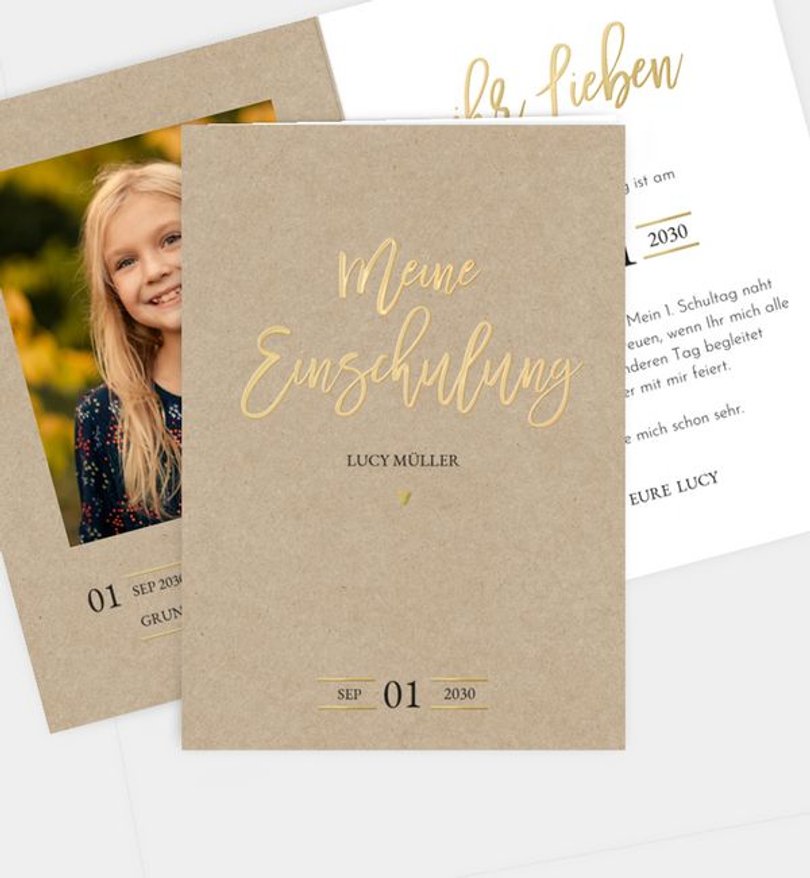 Einladungskarte Einschulung Gold-Crafty