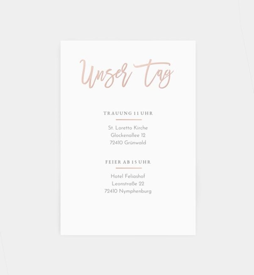 Einlegeblatt bedruckt Hochzeit Rosegold-Crafty