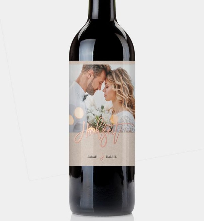 Flaschenetikett Hochzeit Rosegold · Crafty