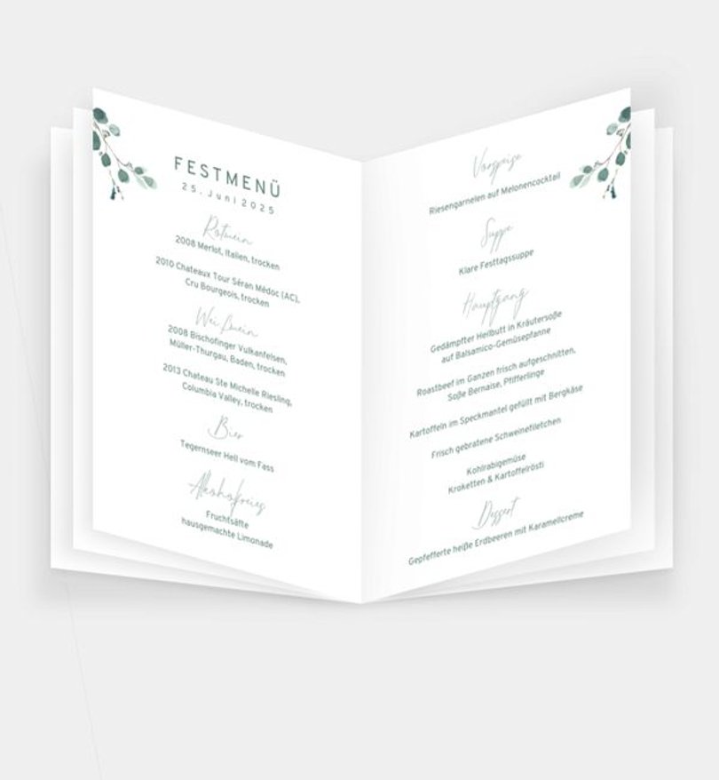 Einleger - Menükarte Hochzeit Sommerduft