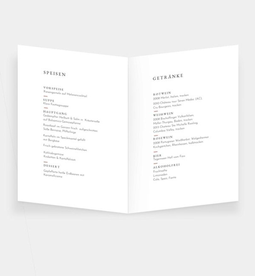 Einleger - Menükarte Hochzeit Rosegold · Crafty